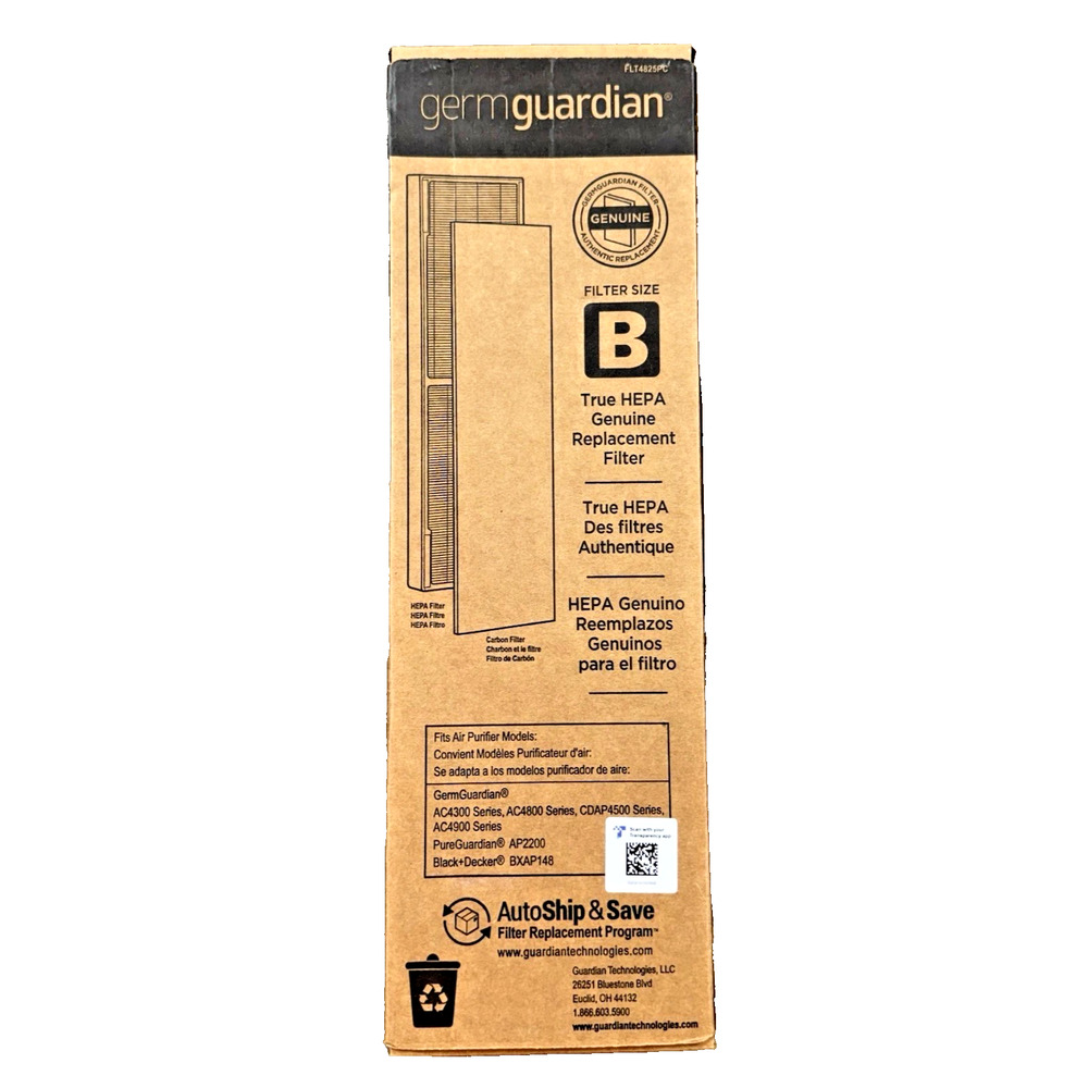Germ Guardian True Hepa Replacement Filter Size B Model FLT4825PC AC4300 AC4800